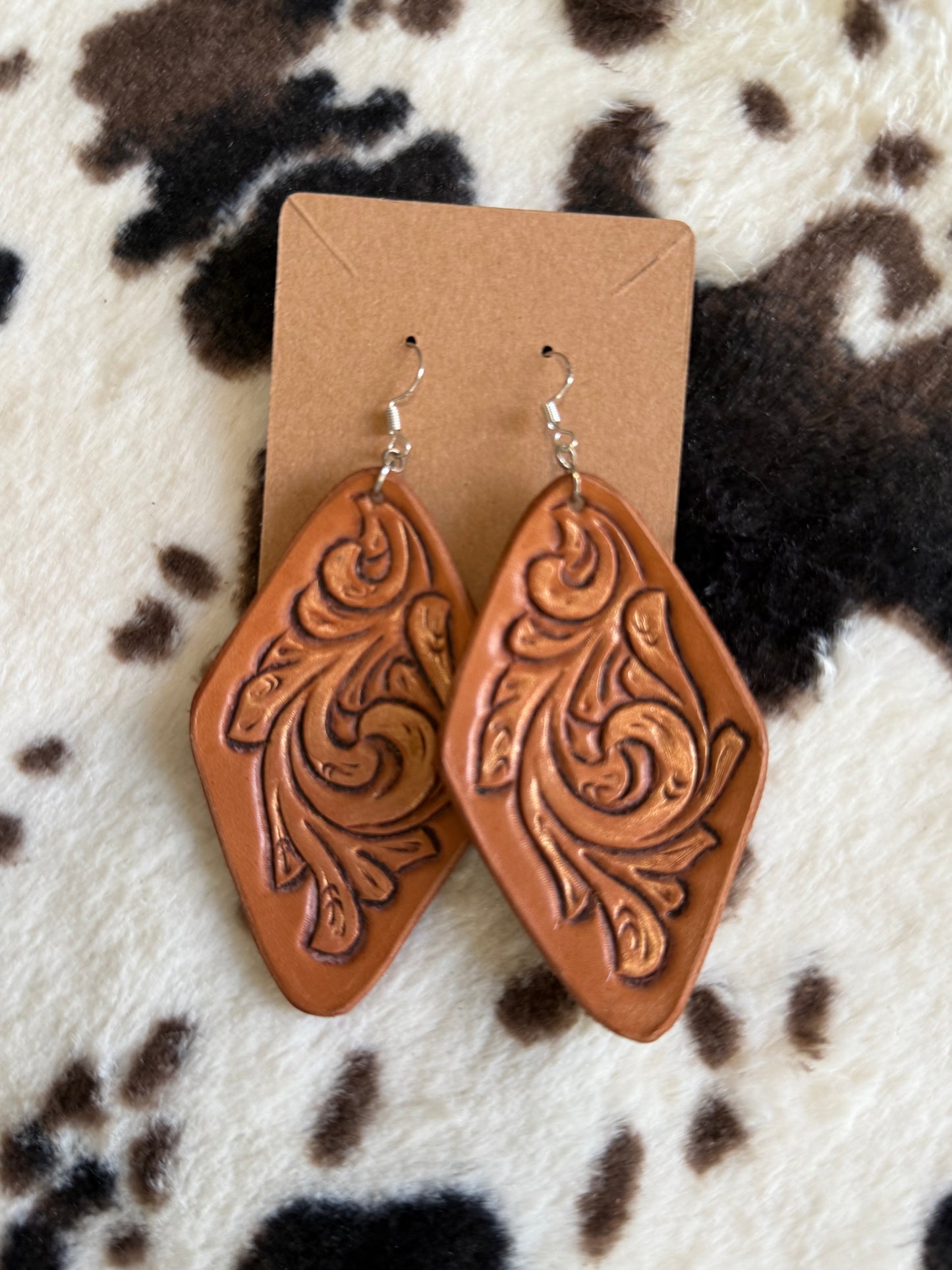 Hand Tooled Leather Earrings