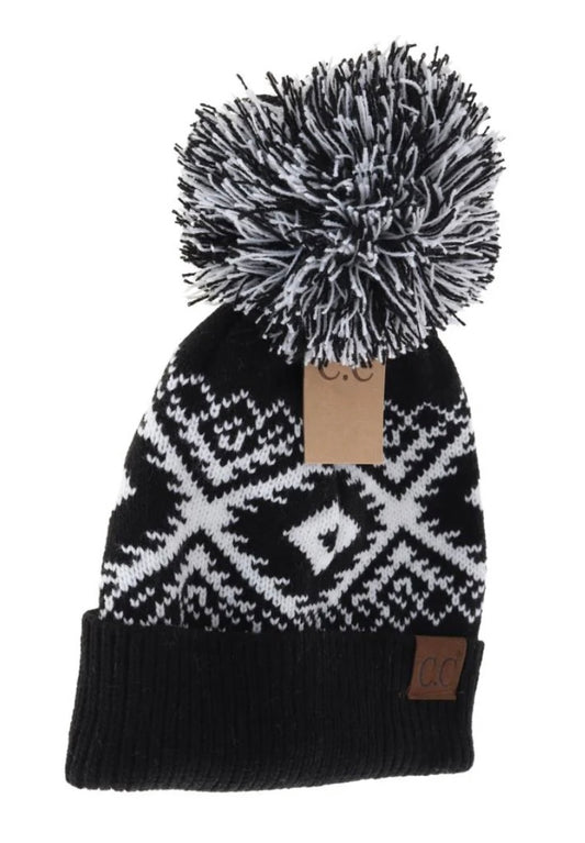 CC Beanie Aztec Multi Color Pom