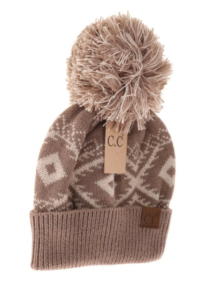 CC Beanie Aztec Multi Color Pom