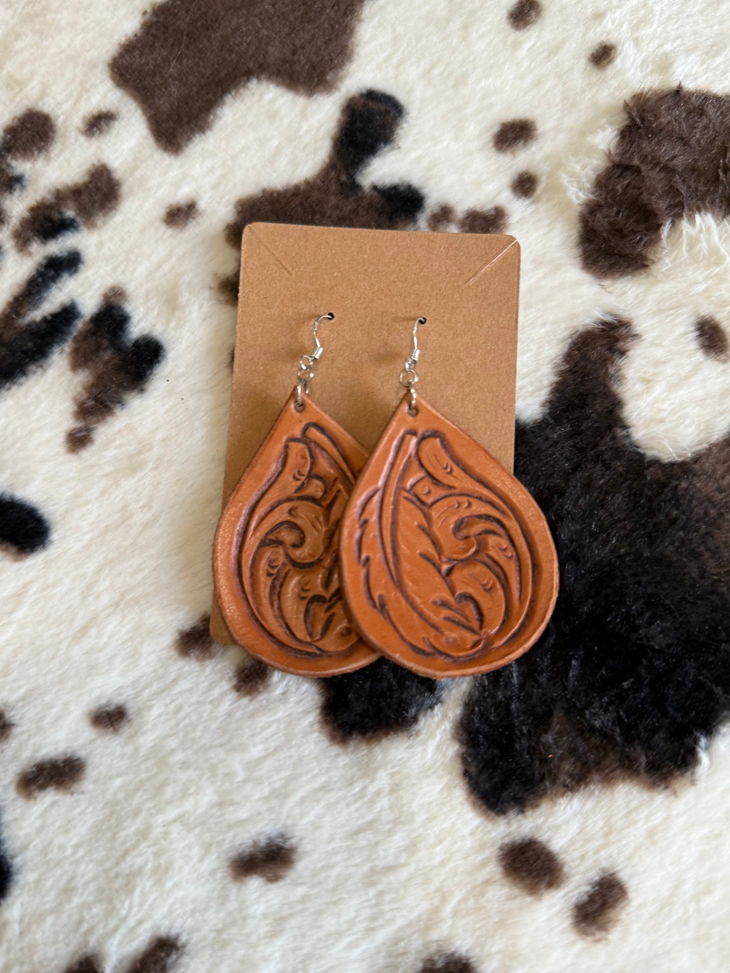 Hand Tooled Leather Earrings