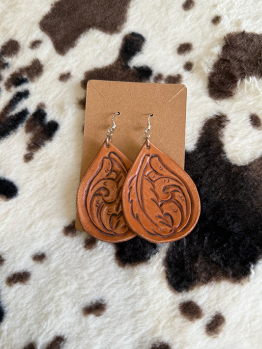 Hand Tooled Leather Earrings
