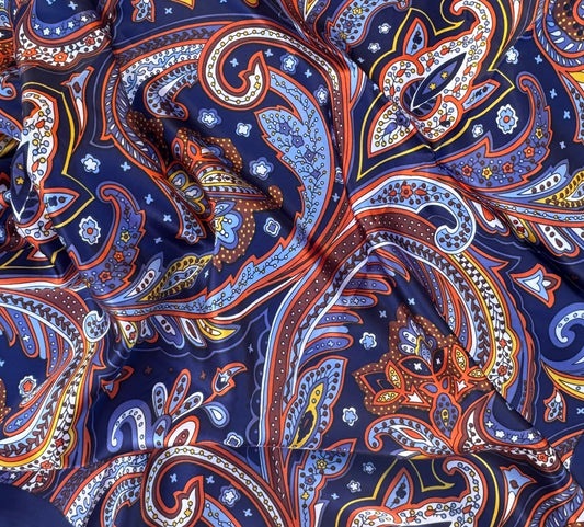 Wild Rag 36x36 Silk Blend Navy Paisley Print