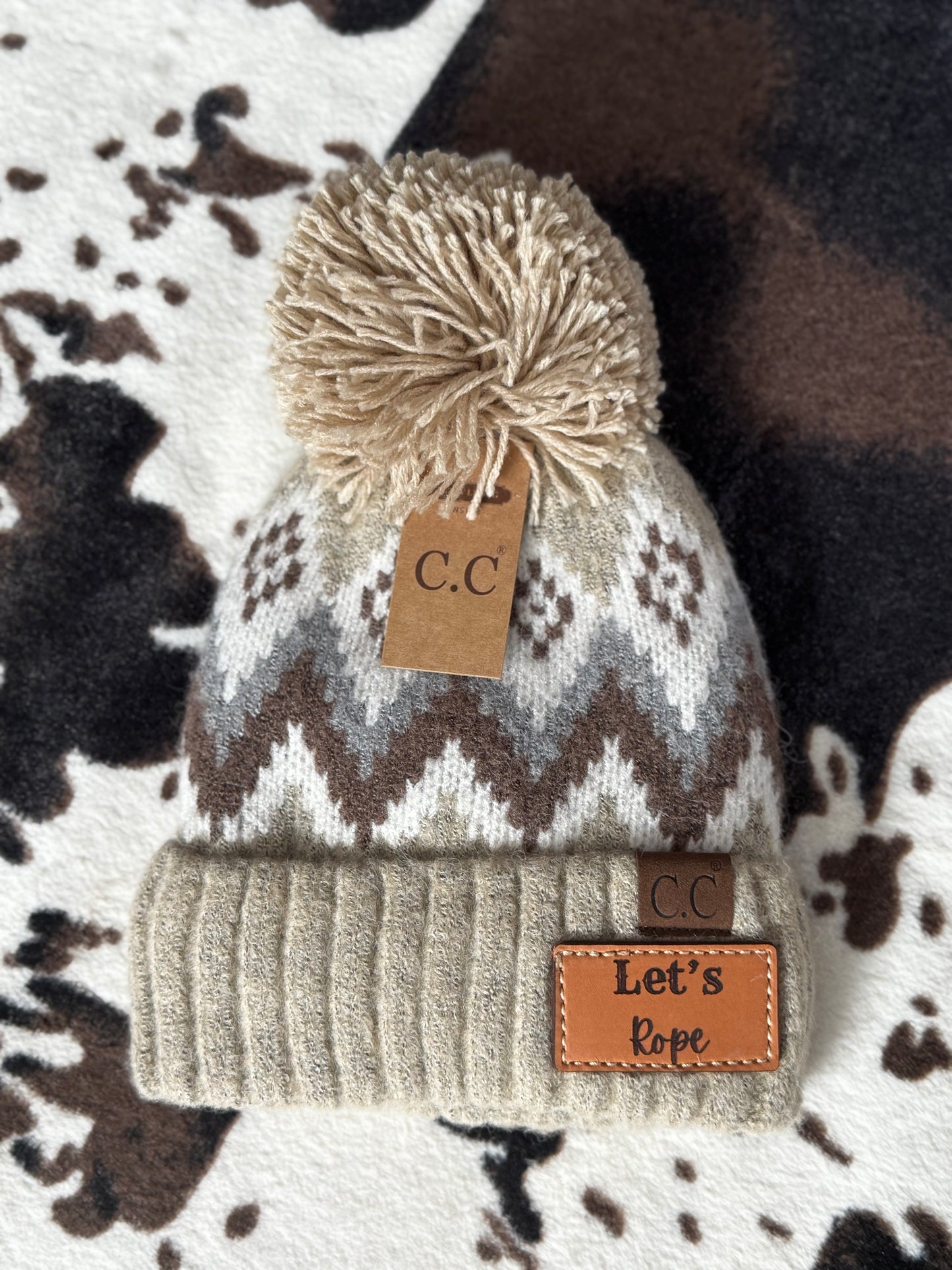 CC Beanie Aztec Chevron Print Laser Leather Patch