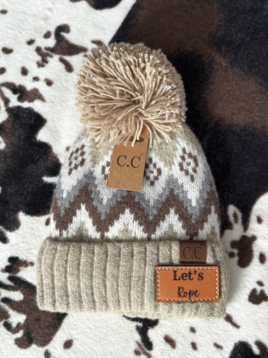 CC Beanie Aztec Chevron Print Laser Leather Patch