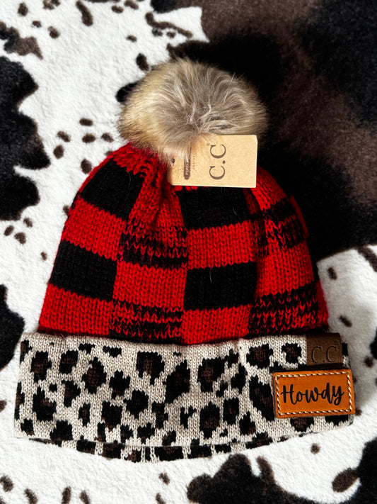 CC Beanie Buffalo Check and Leopard Print Laser Leather Patch