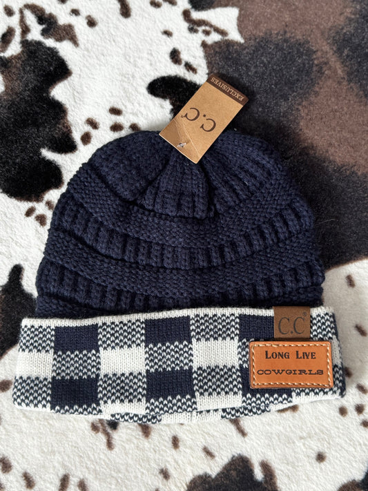 CC Beanie Buffalo Check Laser Leather Patch
